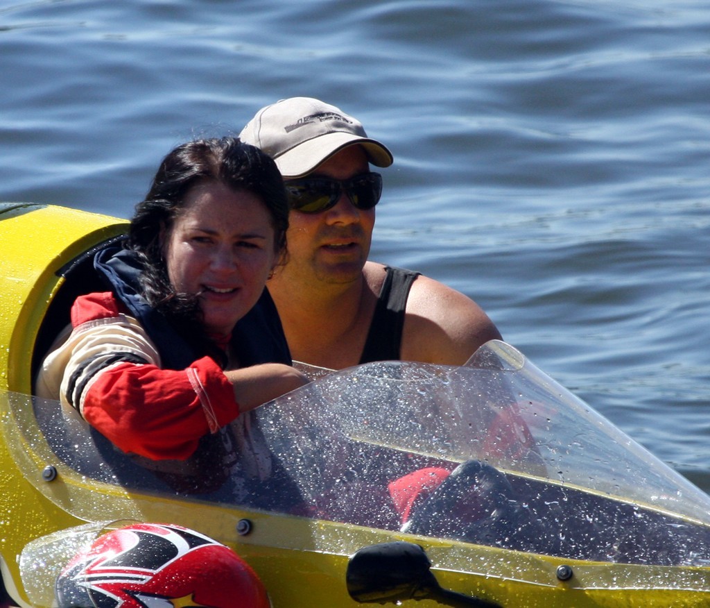 Janine White had reason to smile after piloting ’Predator’ to victory in the Modified Hydroplane class at the NZ Powerboat Championships. © Phillip Hoskyn